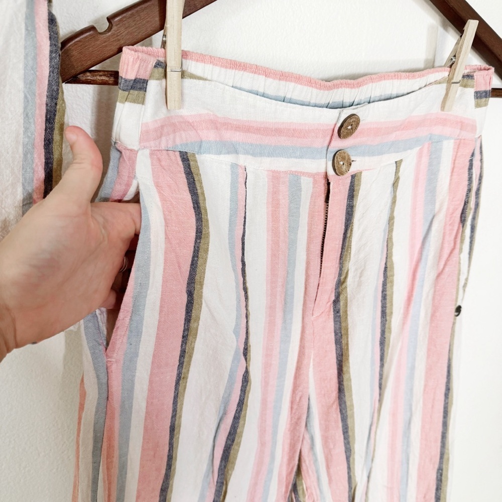 Roxy Pastel Striped Wide Leg & Crop 2 piece set XS/M - Picture 4 of 4